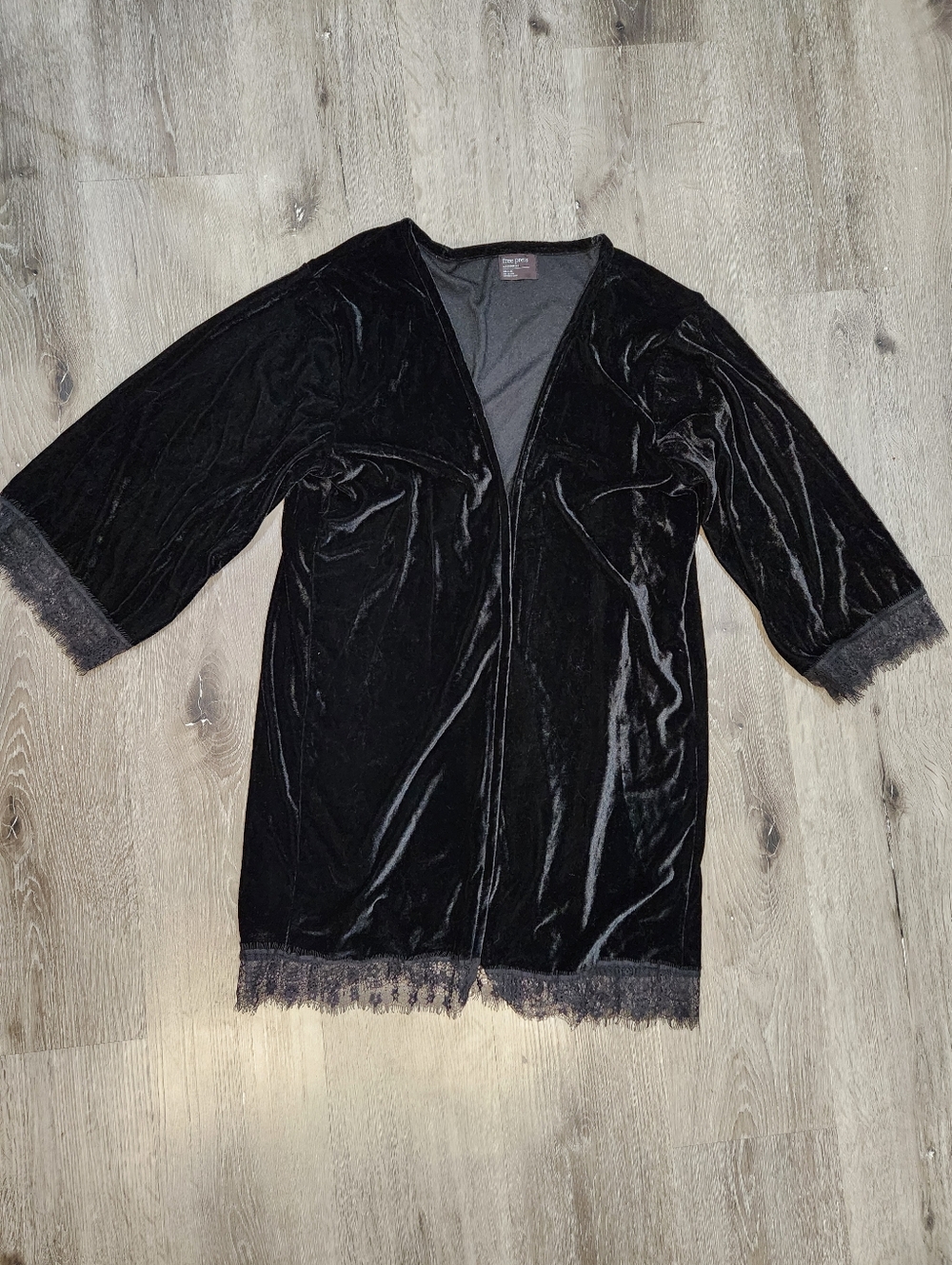 Free Press Black Velvet Lace-Trim Whimsigoth Cardigan One Size